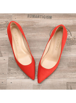 Pure Color Flock Thin Heel Shoes