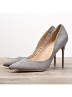 Stylish Pure Color Flock Thin Heel Shoes
