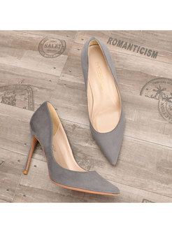 Stylish Pure Color Flock Thin Heel Shoes