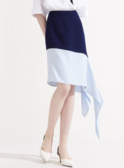 Chic Color-blocked High Waist Asymmetric Skirt