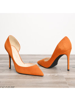 Solid Color Flock Pointed Toe High Heel Shoes
