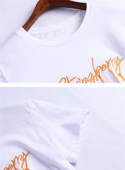 Letter Print Tassel T-shirt & Slim Bodycon Mini Skirt