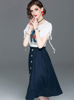 Casual O-neck Short Sleeve Splicing Two Piece Outfits
