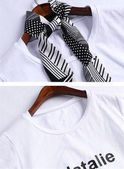 Casual Letter Print Tie T-shirt & Print Asymmetric Skirt