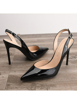 Brief Pointed Toe Buckle High Heel Shoes