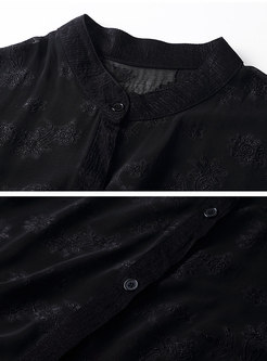 O-neck Sleeveless Shift Dress & Embroidered Half Sleeve Coat
