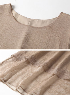 Pure Color Sleeveless Shift Dress & Print Splicing Coat
