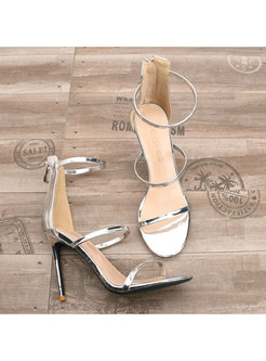 Chic Silver Zipper Breathable Thin Heel Sandals