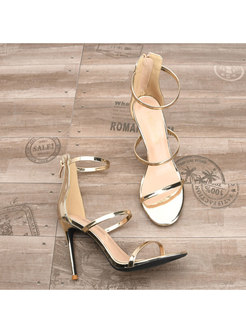 Chic Gold Zipper Breathable Thin Heel Sandals