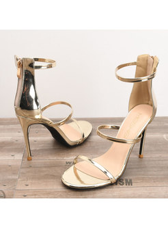Chic Gold Zipper Breathable Thin Heel Sandals