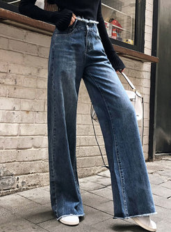 Chic High Waist Rough Selvedge Straight Jeans