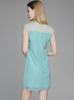 Color-blocked Splicing O-neck Sleeveless Bodycon Dress