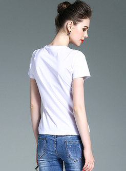 Cotton O-neck Embroidered Slim T-shirt