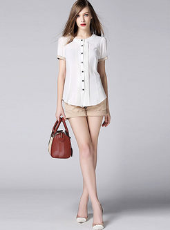 Casual O-neck Single-breasted Short Sleeve Blouse