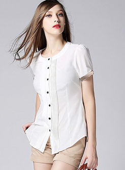 Casual O-neck Single-breasted Short Sleeve Blouse