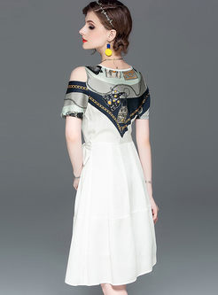 Fashion O-neck Off Shoulder Bowknot Waist Dress