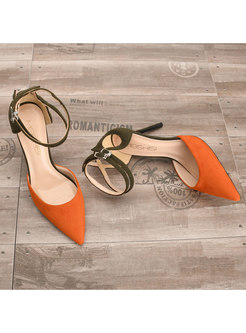 Stylish Color-blocked Pointed Toe Thin Heel Shoes