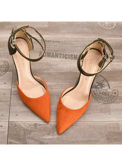 Stylish Color-blocked Pointed Toe Thin Heel Shoes