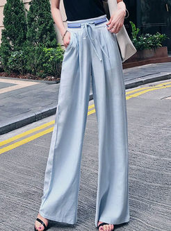 Casual High Waist Wide Leg Long Pants With Pocket