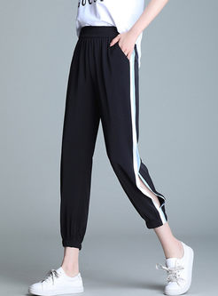 Trendy Color-blocked Striped Slit Harem Pants