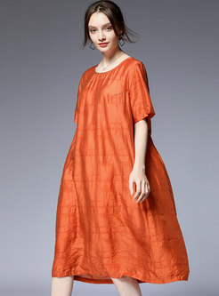 Casual Solid Color O-neck Shift Dress
