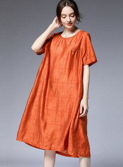 Casual Solid Color O-neck Shift Dress