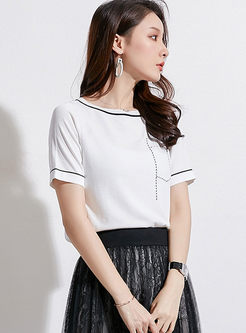 Brief O-neck Short Sleeve Slim Knitted T-shirt