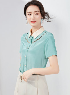 Stylish Hollow Out Lapel Embroidered Blouse
