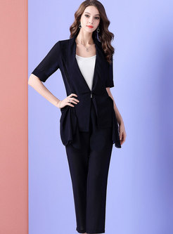Work Asymmetric Tied Solid Color Two-piece Pants