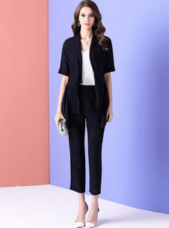 Work Asymmetric Tied Solid Color Two-piece Pants