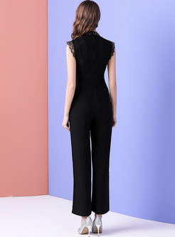 Elegant Work Lace Splicing Sleeveless Slim Jumpsuit
