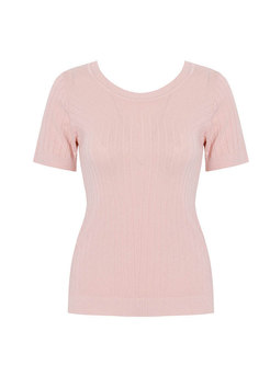 Solid Color O-neck Short Sleeve Knitted Top