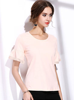 O-neck Flare Sleeve Cotton Pullover T-shirt