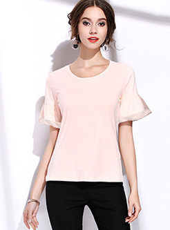 O-neck Flare Sleeve Cotton Pullover T-shirt