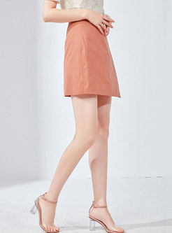 Pure Color High Waist Asymmetric Mini Skirt