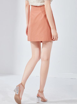 Pure Color High Waist Asymmetric Mini Skirt