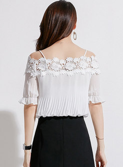 Hollow Out Lace Pure Color Backless Blouse