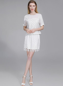 Embroidered Hollow Out Lace White Sheath Dress