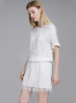 Embroidered Hollow Out Lace White Sheath Dress
