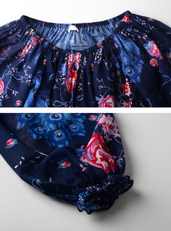 Stylish Print Lantern Sleeve Slim Mini Dress With Cami