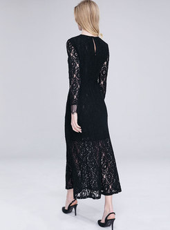 Elegant Lace Hollow Out Slim Maxi Dress