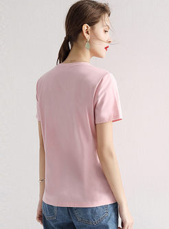Brief O-neck Short Sleeve Pullover T-shirt