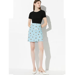 High Waist Star Print Slim Mini Skirt