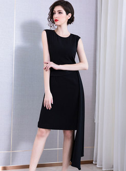 Elegant O-neck Sleeveless Asymmetric Midi Dress