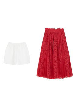 Elegant High Waist Lace Big Hem Mesh Skirt