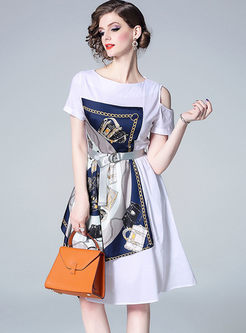 Stylish Off Shoulder Print Splicing Irregular Dress