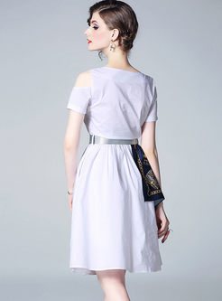Stylish Off Shoulder Print Splicing Irregular Dress