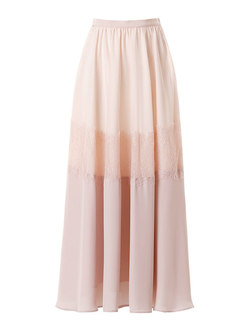Color-blocked Splicing Elastic Waist Long Skirt