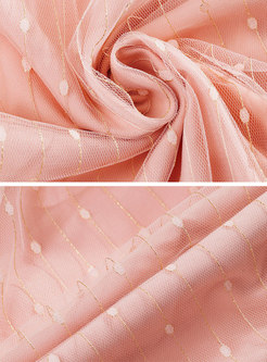 Pink Polka Dot Elastic Waist A Line Skirt