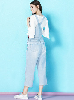 Chic Animal Embroidered All-matched Denim Overalls